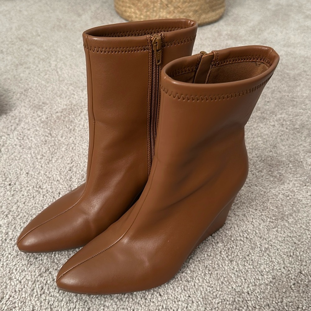 Brown heeled wedge boots